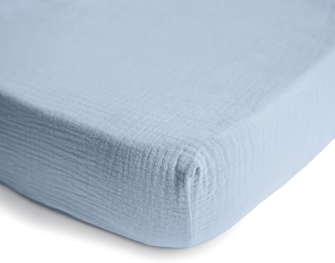 mushie Extra Soft Muslin Fitted Crib Sheet | 192 Thread Count | 28"x 52" (Baby Blue)