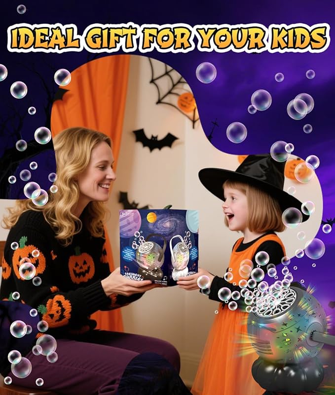 Halloween Bubble Machine - Bubble Maker for Kids with Colorful LED Light, Make Larger Bubbles, USB-C Rechargeable, 600ml Capacity - Bubble Toys Gifts Ages 3+ for Boys, Girls, Outdoor, Birthday, Party
