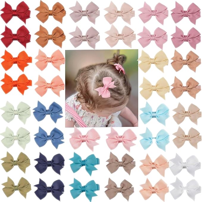 CÉLLOT Hair Clips for Girls - 42PCS Fully Lined Hair Bows Alligator Clips for Toddlers, Infants, Kids, 21 Color Pairs
