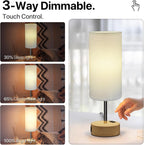 KPQ Small Bedside Lamp Touch Control Table Lamp with USB A+C Charging Ports & AC Outlet 3-Way Dimmable Nightstand Lamp with Linen Fabric Shade for Bedroom Living Room