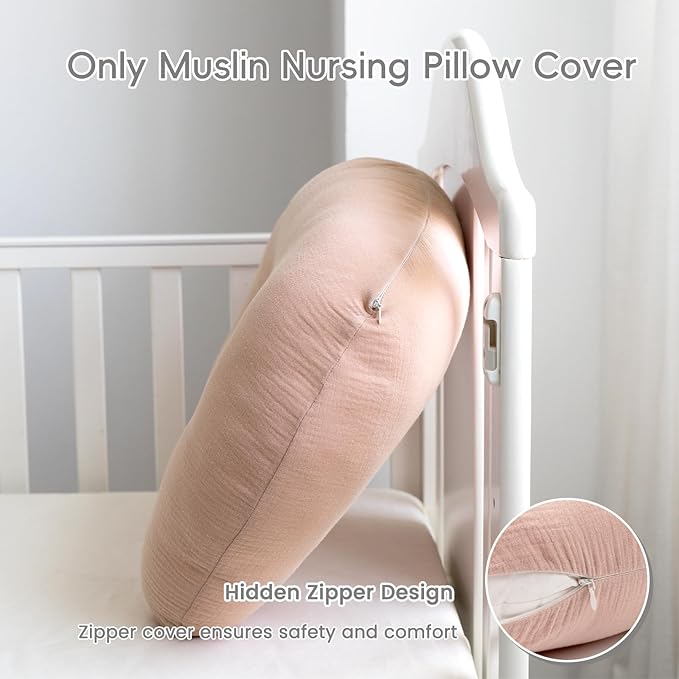 FUNUPUP Muslin Nursing Pillow Cover Compatible with Boppy Nursing Pillow, Soft Baby Nursing Covers for Breastfeeding Pillows for Boys Girls, Blush
