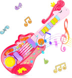 Kids Guitar Toy for 3 Year Old Girl Gift 2-in-1 Electric Guitars with Piano Mode for Toddlers 2-4 Light Up Music Toys for 2 3 4 5 Year Old Girls Boys Gifts