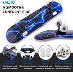 Skateboard,31 x 8 Inch Complete Skateboard, 8-Layer Maple Wood Deck Double Kick Standard Skateboards for Kids, Teens, Adult, Beginner