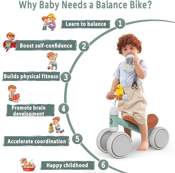 Baby Balance Bike Toys for 12-36 Months Kids Toy Boy and Girls Gifts Toddler Best First Birthday Gift Children Walker No Pedal Infant 4 Wheels Bicycle (Classic, Light Green)