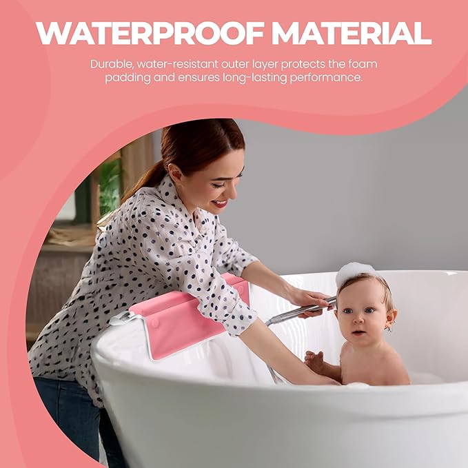 Whale Baby Bath Kneeler and Elbow Rest Set – Extra Thick Padded Cushion – Waterproof Non-Slip Mat with Storage Pockets – Bathtime Safety – Baby Shower or Registry Gift for Moms and Dads (Pink)