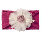 Baby Girls Sunflower Headbands, 3 Pack Baby Hairband Hair Bows Lace and Stretchy Elastic Accessory for Newborn Infants Toddlers (Burgundy+Yellow+White, One Size(Stretchy))