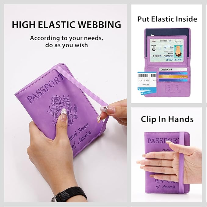 Melsbrinna RFID Passport Holder for Travel, Unisex Adults, Purple, Faux Leather, Travel Wallet, Passport Cover, RFID Protected