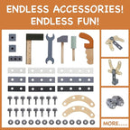 Wooden Toy Workbench for Kids, Construction Workshop Tool Bench Toys,51 Pieces Toy Tools Set w/Storage Space, Educational Gift for Girls & Boys Children 3+Years