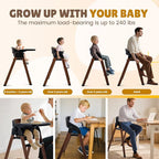 Adjustable High Chair with Removable Tray, Easy to Clean, Portable. 6 Months up to 240 Lb (Black Brown)