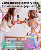 Mini Karaoke Machine Speaker for Kids Adults,Portable Bluetooth with 1-2 Wireless Microphones,Christmas Birthday Gifts Toys Girls Boys Ages 4, 5, 6,7, 8,9,10,11,12+ Years Old Toddler (Purple - 2 Mic)