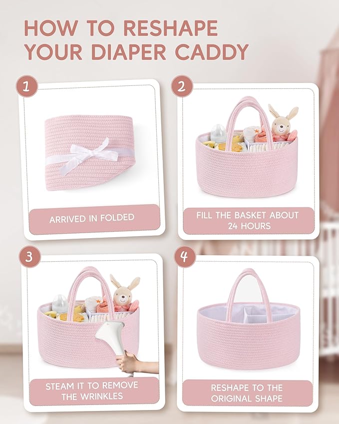 Maliton Baby Diaper Caddy Organizer, Cotton Rope Diaper Caddy Basket, Large Storage Basket for Newborn Boys and Girls, Gift for Baby Shower List, Newborn Essentials