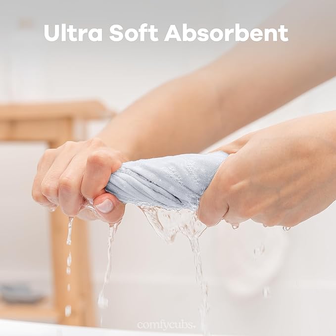 Comfy Cubs Muslin Baby Washcloths 6 Pack - Soft 6-Layer Cotton Wash Cloths for Sensitive Skin - 10"x10" Large, Gentle, Absorbent Infant Essentials for Newborn and Toddlers - Slate