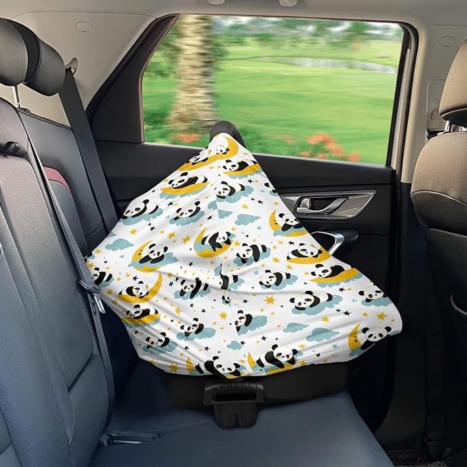Binienty Cartoon Panda Carseat Cover for Baby Breathable Stretchy Baby Carseat Covers Lightweight Cartoon Car Seat Covers Infants Car Canopies