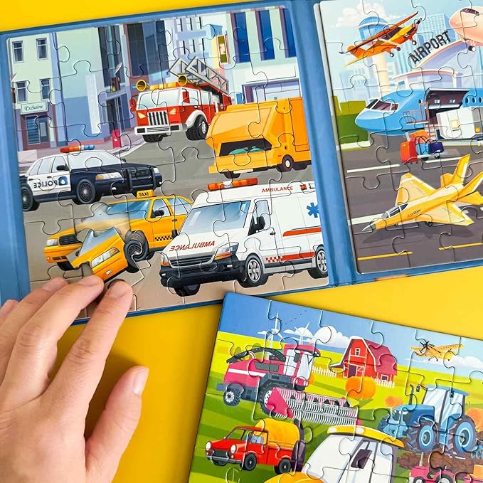 QUOKKA Magnetic Toddler Puzzles Ages 2-4 – 24 Pieces Kids Puzzles Ages 3-5 – Travel Games and Toys for Kids 4-6 Boys and Girls – Learning Transport Car Airplane Road Trip Activities