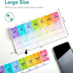 Sukuos AM PM Weekly Pill Organizer 2 Times A Day, Large Daily Pill Box Case 7 Day with Easy Push Button Design, Detachable Medicine Holder for Vitamin/Fish Oil/Supplements (Rainbow)