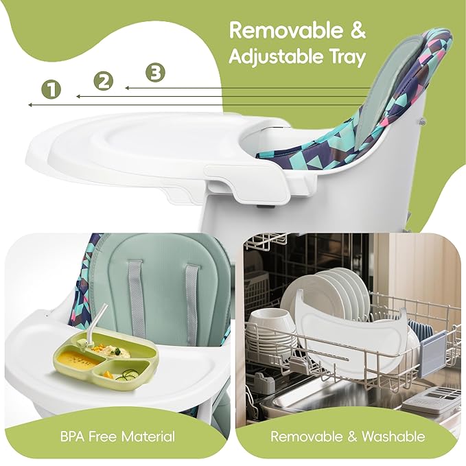 15 in 1 Convertiable High Chair for Babies and Toddlers, 2 in 1 Highchair & Activity Center w/Toys, Booster Seat, Toddler Chair w/5-Point Harness & Removable Tray & 2-Layer Cusion (Green)