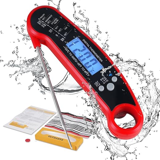 Meat Thermometer Digital, ULTRAKTE Instant Read Food Thermometer with Backlight & Calibration, Waterproof Ultra-Fast Cooking Thermometer with Foldable Probe for Kitchen, Grill, Deep Fry, BBQ, Candy