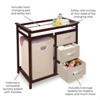 Badger Basket Modern Baby Changing Table with Laundry Hamper, 3 Storage Drawers and Pad, Diaper Change Station - Cherry/Ecru