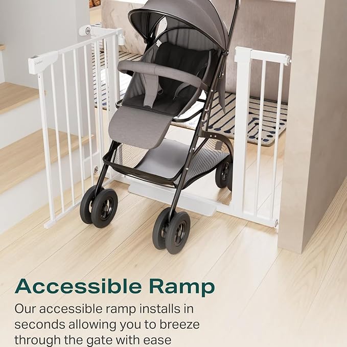 Cumbor 29.7-40.6" Baby Gate for Stairs, Mom's Choice Awards Winner-Dog Gate for Doorways, Pressure Mounted Self Closing Pet Gates for Dogs Indoor, Durable Safety Child Gate with Easy Walk Thru Door