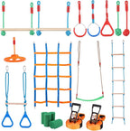 VEVOR Ninja Warrior Obstacle Course for Kids, 2 x 50 ft Weatherproof Slacklines, 500lbs Weight Capacity Monkey Line, Outdoor Playset Equipment, Backyard Toys Training Equipment Set with 12 Obstacles