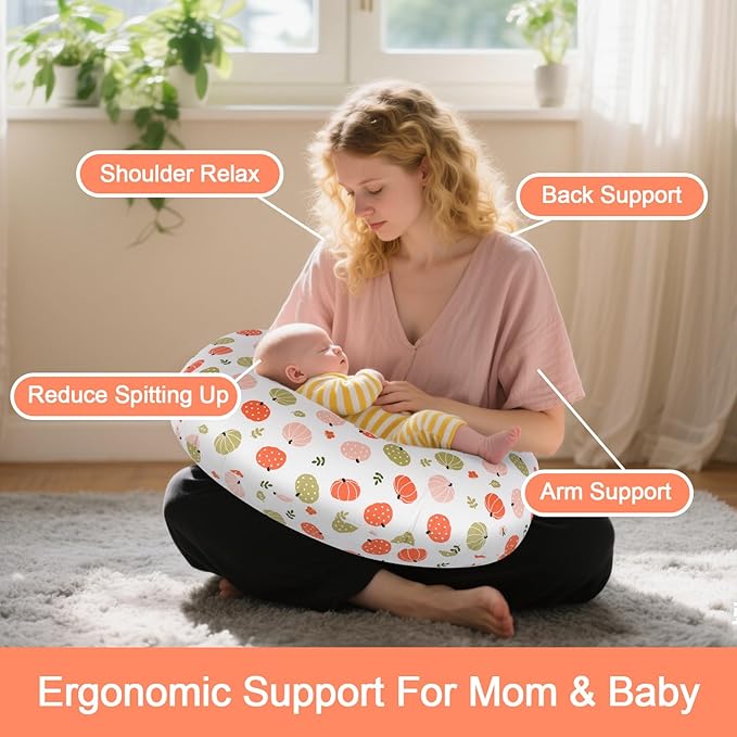 Baby Nursing Pillow for Breastfeeding, Adjustable Breast Feeding Pillow for Bottle Feeding, Breastfeeding Essentials for Mom and Baby Healthier Nursing, Removable Cover- Pumpkin