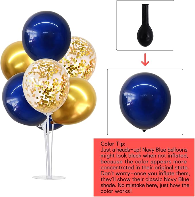 TONIFUL 6 Set Navy Blue Gold Balloon Centerpieces for Table,Balloon Arch Kit for Graduation Decorations 2025 Class of 2025 Party Decorations,New Year,Anniversary,Birthday Decoration