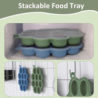 Baby Food Storage Container 2 Pack Silicone Freezer Tray Breast Milk Molds for Homemade Baby Food, Fruit Purees, Vegetable - Keep Your Baby's Meals Fresh and Safe (Matte Blue + Green)