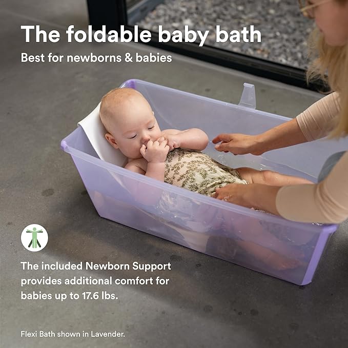 Stokke Flexi Bath Bundle, Sandy Beige - Foldable Baby Bathtub + Newborn Support - Durable & Easy to Store - Convenient to Use at Home or Traveling - Best for Newborns & Babies Up to 48 Months