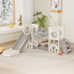 KORIMEFA 10 in 1 Toddler Slide Set, Kids Slide for Toddlers, Outdoor Indoor Playground for Toddlers 1-3, Toddler PlaySet with Basketball Hoop and Ball Golf Set, Climbing Arch(Grey)