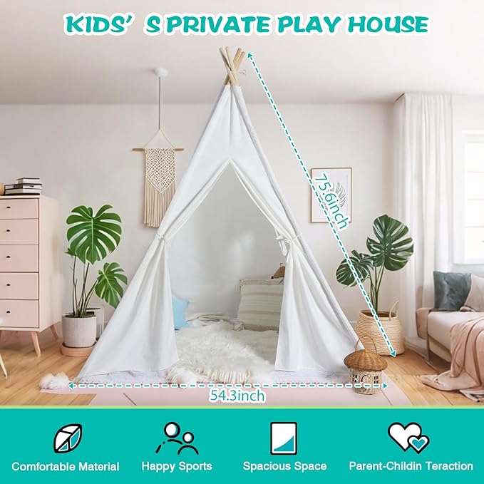 Sumbababy Large Teepee Tent for Adults Indoor - Cotton Canvas Kids Tents for Toddlers - Foldable Play Tent Gift Toy for Girls Boys, Picnic Wedding Tent - Boho Playroom Decoration for Party Festivals