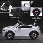 12V 7Ah Kids Electric Ride on Car, Licensed Dodge Charger SRT Hellcat, Battery Powered 4-Wheels Toy Car Electric Vehicle for Kids with Remote Control, 3 Speeds, LED Lights, Music (White)