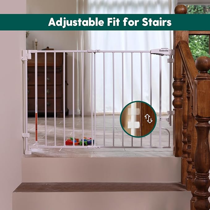 Babelio Easy to Remove & No Bottom Bar Baby Gate, 29-43" Hardware Mounted (Drill Needed)| Wide Walk-Thru| Auto-Close Safety Dog/Pet Gate for Stairs & Doorways (White, 29-43" W, 30" H)