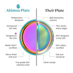 Ahimsa Stainless Steel Kids Dinnerware Set - 5 Piece Stainless Steel Toddler Plates and Bowls Set, Pediatrician Designed, Non Toxic Toddler Plate and Bowl, Kids Utensils and Cup (Rainbow)