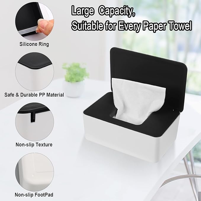 NOVWANG Wipes Dispenser, Baby Wipe Holder, Keeps Wipes Fresh, Refillable Wipe Container Baby Wipes Case for Bathroom Wipes Pouch Case, Black-White