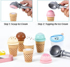 Wooden Ice Cream Toys Kids Play Store Pretend Toy for Toddlers, Play Kitchen Accessories with Scoop, Menu, Fake Money, Ice Cream Play Set Birthday Christmas Gifts for 3 4 5 6 Year Old Girls Boys