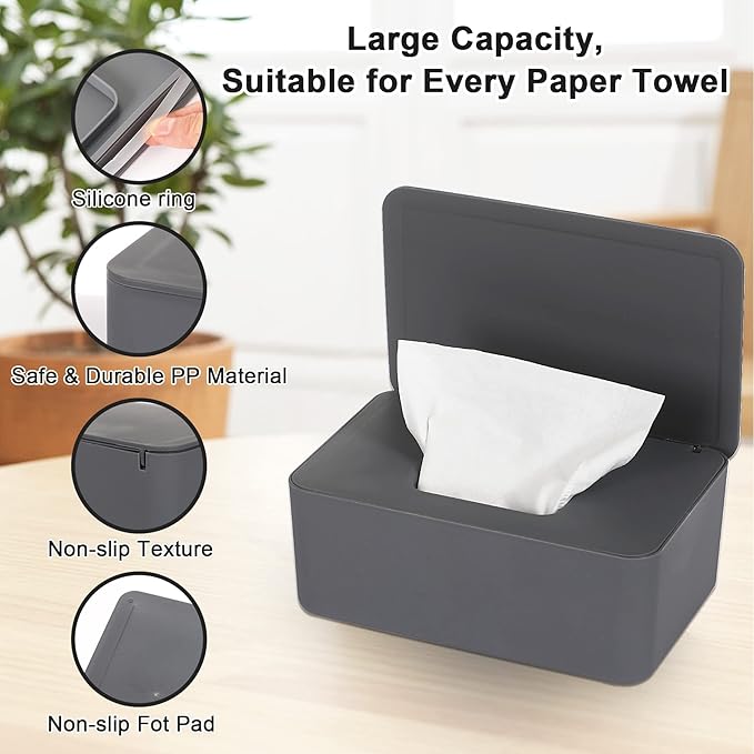 NOVWANG Wipes Dispenser, Baby Wipe Holder, Keeps Wipes Fresh, Refillable Wipe Container Baby Wipes Case for Bathroom Wipes Pouch Case (Deep Grey)