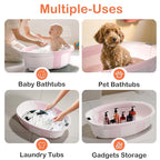 Collapsible Baby Bathtub - Large Baby Bath Tub with Thermometer & Cushion | Travel Portable Newborn Infant Bathtub | Foldable Toddler Bathtub for Baby 0 to 36 Months (Pink)