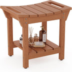 Waterproof Shower Bench, Poly Lumber Shower Stool for Shaving Legs, Shower Chair Seat with Storage Shelf and Handles, Bathroom Bench for Inside Shower, Non-Slip (Brown)
