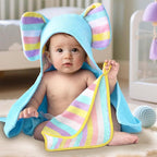 VOOVA & MOVAS Thick Baby Hooded Bath Towel - 100% Cotton,500GSM, 33x31.5 Inches,0-2Years, Super Absorbent Large Towel with Cute Elephant Ears Hood for Newborn,Toddler,Infant, Baby Blue