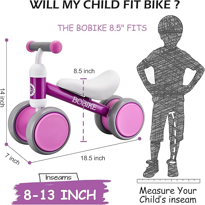 Baby Balance Bike Toys for 12-36 Months Kids Toy Boy and Girls Gifts Toddler Best First Birthday Gift Children Walker No Pedal Infant 4 Wheels Bicycle (Classic, Purple)