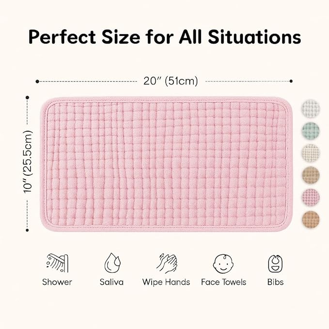 Pink Muslin Burp Cloths Set of 6, Baby Boy Essentials 6 Layer Super Absorbent, Soft & Gentle Muslin Washcloths Baby, Large Size 20"x10" Burp Clothes