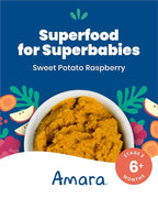Amara Organic Baby Food - Stage 2 - Sweet Potato Raspberry - Baby Cereal to Mix With Breastmilk, Water - Baby Food Pouches Made from Organic Fruit and Veggies - 10 Pouches, 3.5oz Per Serving