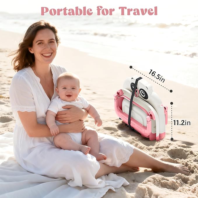 Foldable Baby Bathtub, Lightweight Bathtub for Infants to Toddlers with Soft Cushion & Thermometer, Portable Baby Tub Newborn to Toddler 0-24 Months(Pink)