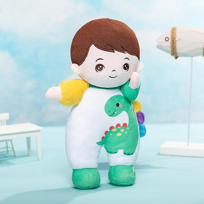 OUOZZZ 10" Soft Boy Baby Doll for 1 Year Old Boys - Dinosaur Toys for 1 Year Old Birthday Christmas Plush Gift for Toddler Adorable First Buddy Doll