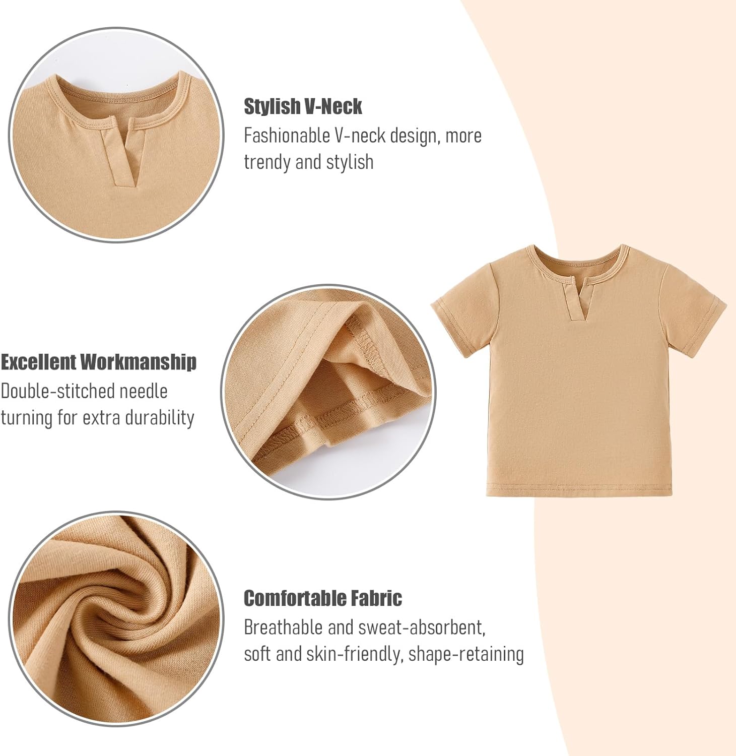 OPAWO Toddler Boy Shirts 3 Pack, V-Neck Short Sleeve Toddler Tshirts, Blank Baby Tee Shirts Summer Tops 12 Months-5T