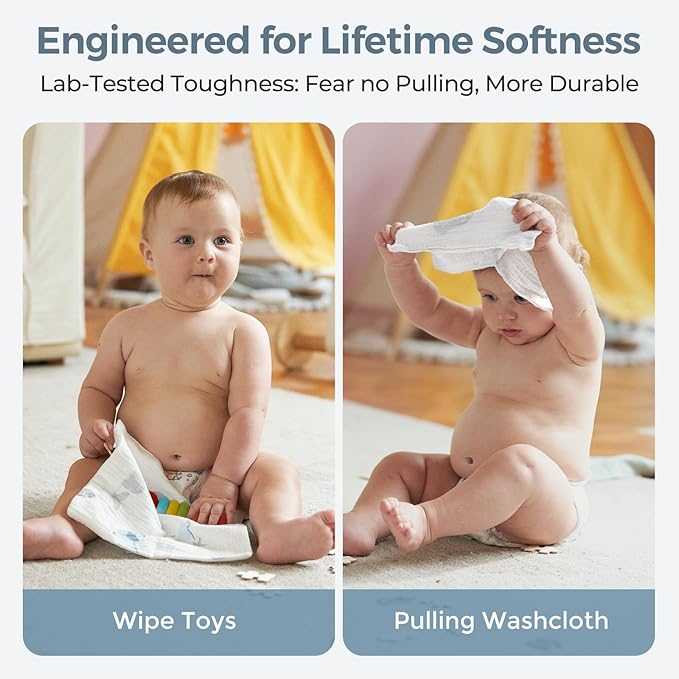 Momcozy Soft & Absorbent Baby Washcloths - 4 Layer Design| Medium Thickness| Premium Cotton for Newborns' Skin-Great for Bathing, Wiping & on-The-go Use, Shower Gift and Essential(5 Pack, 10x10 inch)