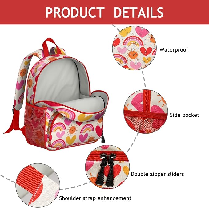 Toddler Backpack for Girls 3-8: Preschool Kindergarten Backpack - Cute Kids Backpacks for Girls-Rainbow Heart