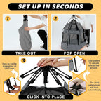 Pop Up Playpen for Babies with Canopy & Safety Lock - Outdoor Baby Playpen with 6 Ground Stakes & 6 Sand Stakes, UV Protection & Carry Bag, Instant Beach Tent for Indoor/Outdoor Use（Grey）