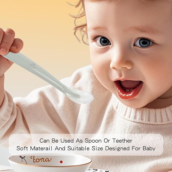 Silicone Baby Spoons for Baby Led Weaning, Spoons with Storage Box，Feeding Spoons for First Stage Baby Dishwasher Safe (Green)