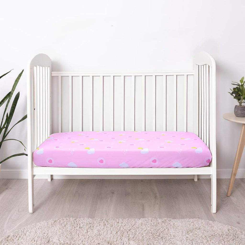 UOMNY Crib Sheet, Pink Clouds Crib Sheets Baby Sheet for Standard Crib and Toddler Mattresses Nursery Bedding Sheet Crib Mattress Sheets for Boys and Girls 1 Pack Toddler Sheet